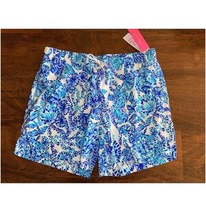 Lilly Pulitzer Turquoise Oasis Shell Me You Love Me CAPRI TRUNK SWIM SHORTS